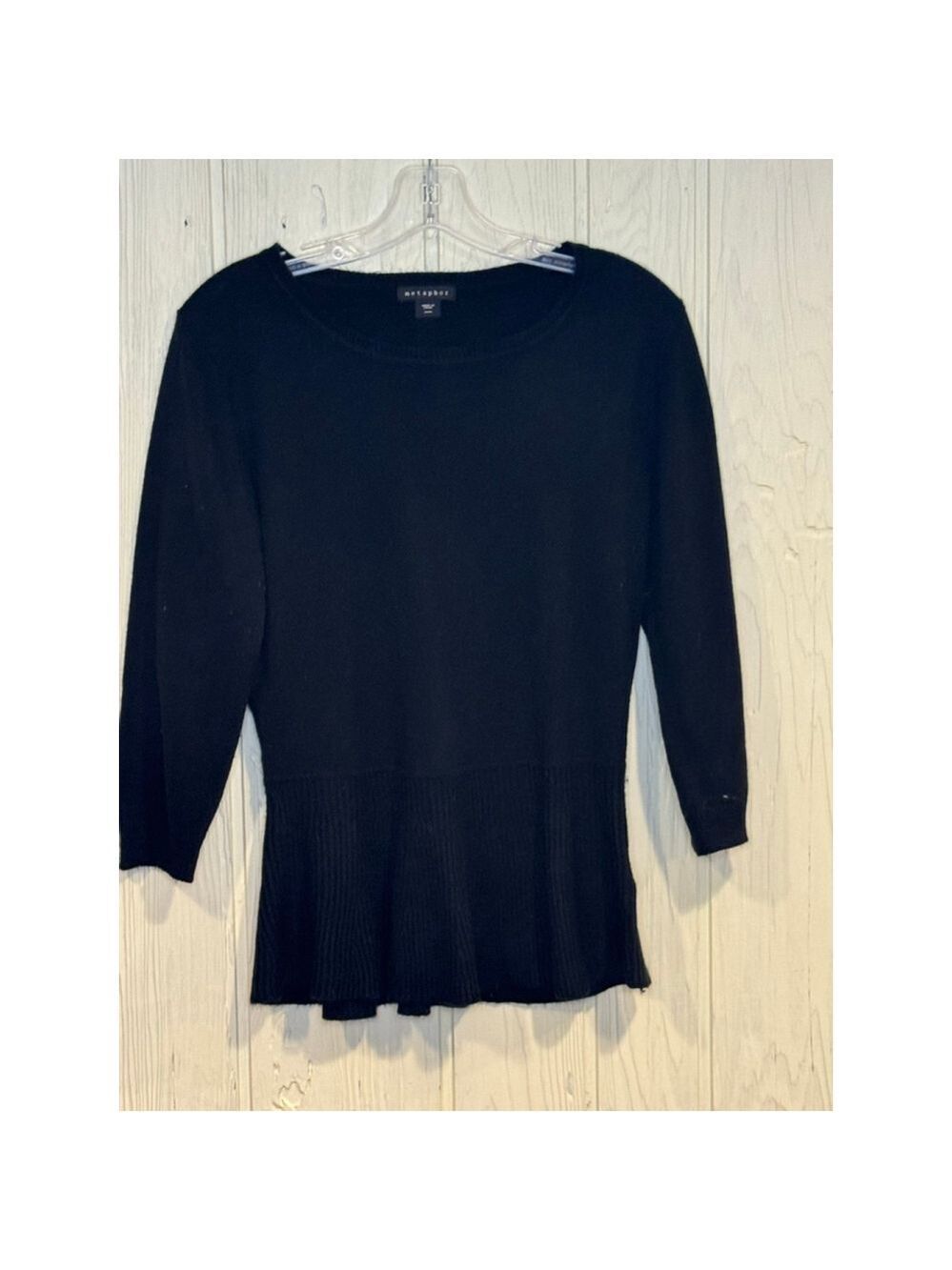 Metaphor Black 3/4 Sleeve Crew Neck Peplum Sweater Women's Medium